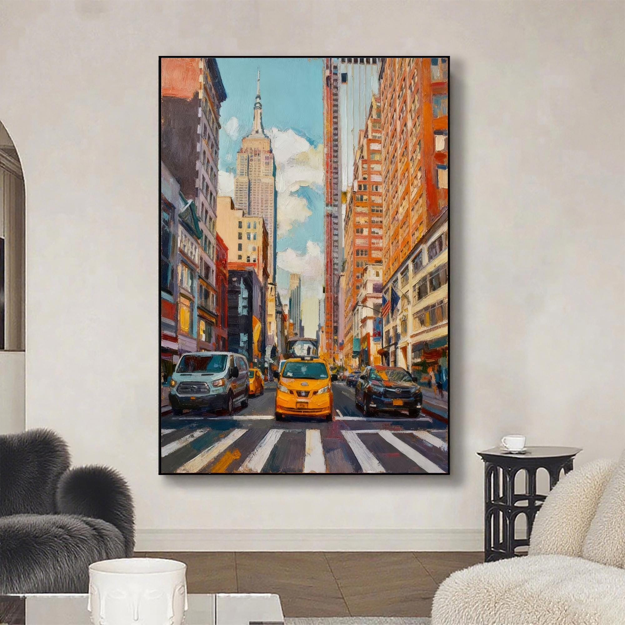 Original Hand-painted New York City Street Oil Painting, Empire