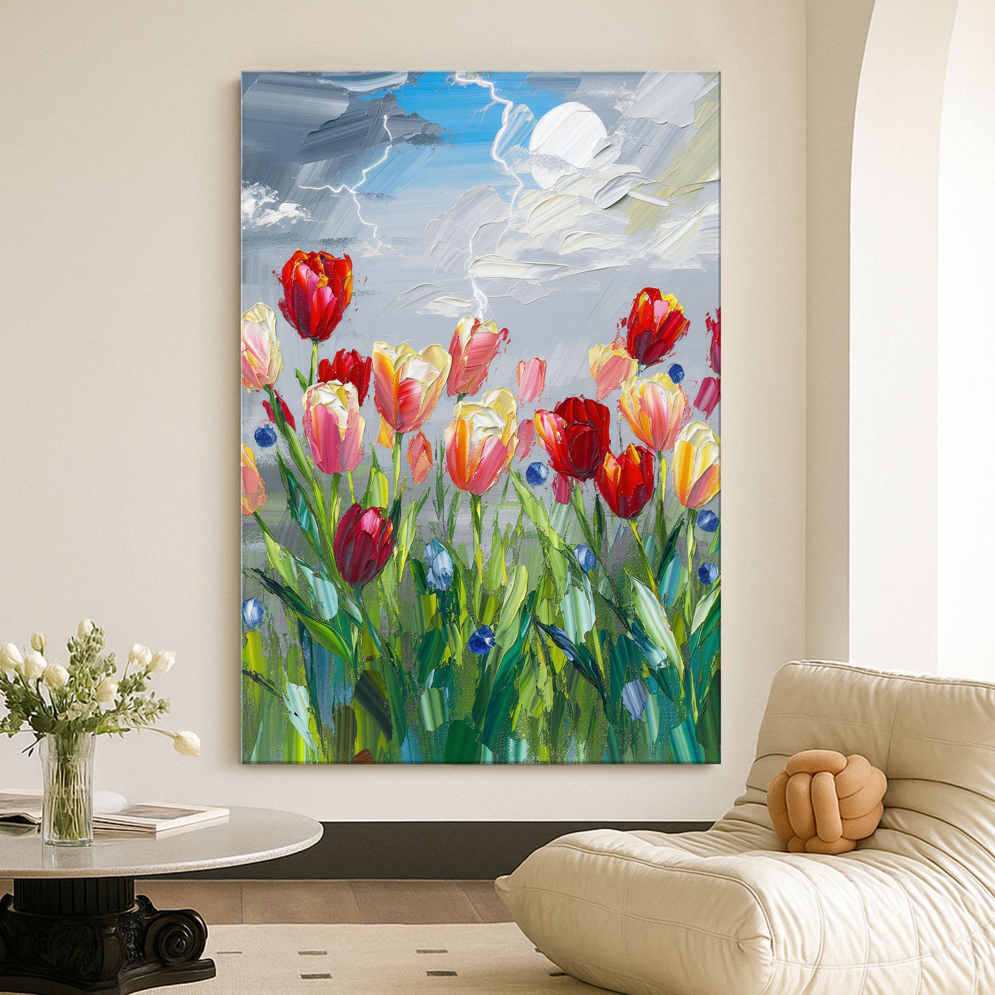 Original Tulip Flower Oil Painting on Canvas: Large Palette Knife ...