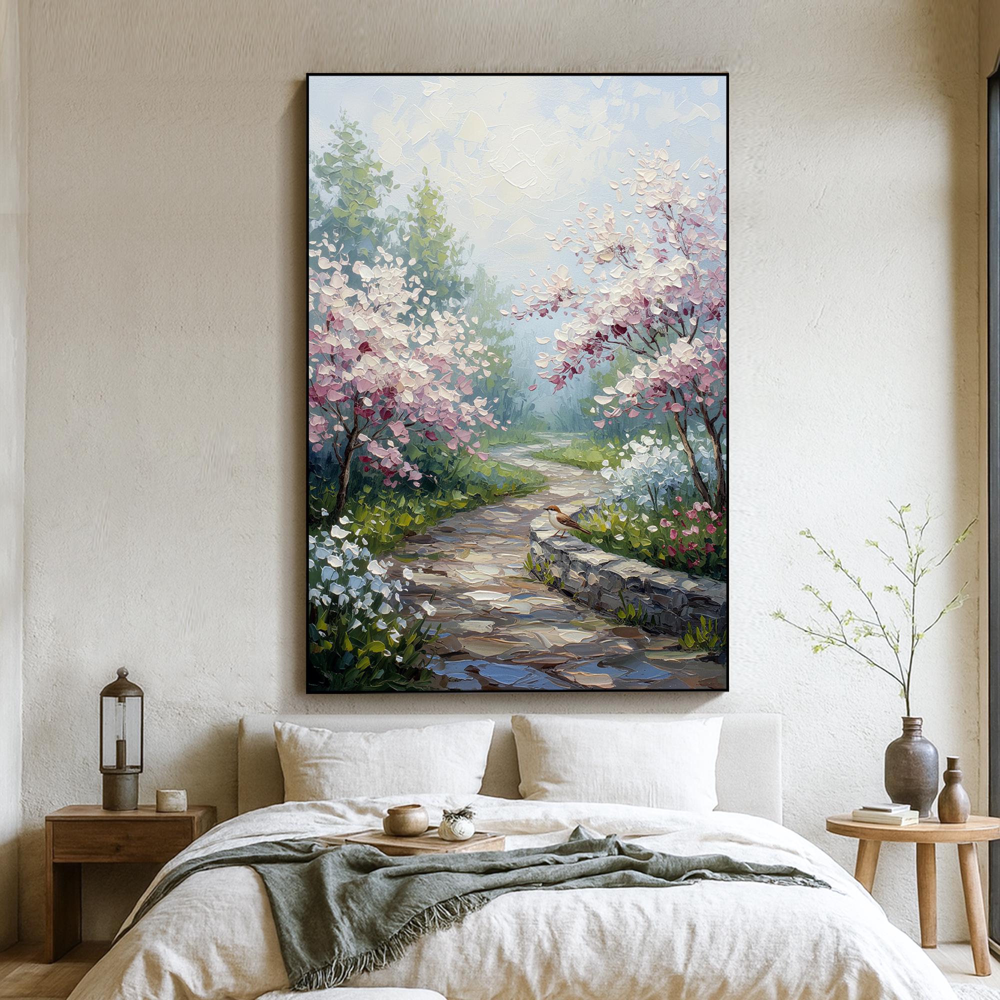 spring gardenオイルパステル原画　額付き spring gardenオイルパステル原画 額付き spring gardenオイルパステル