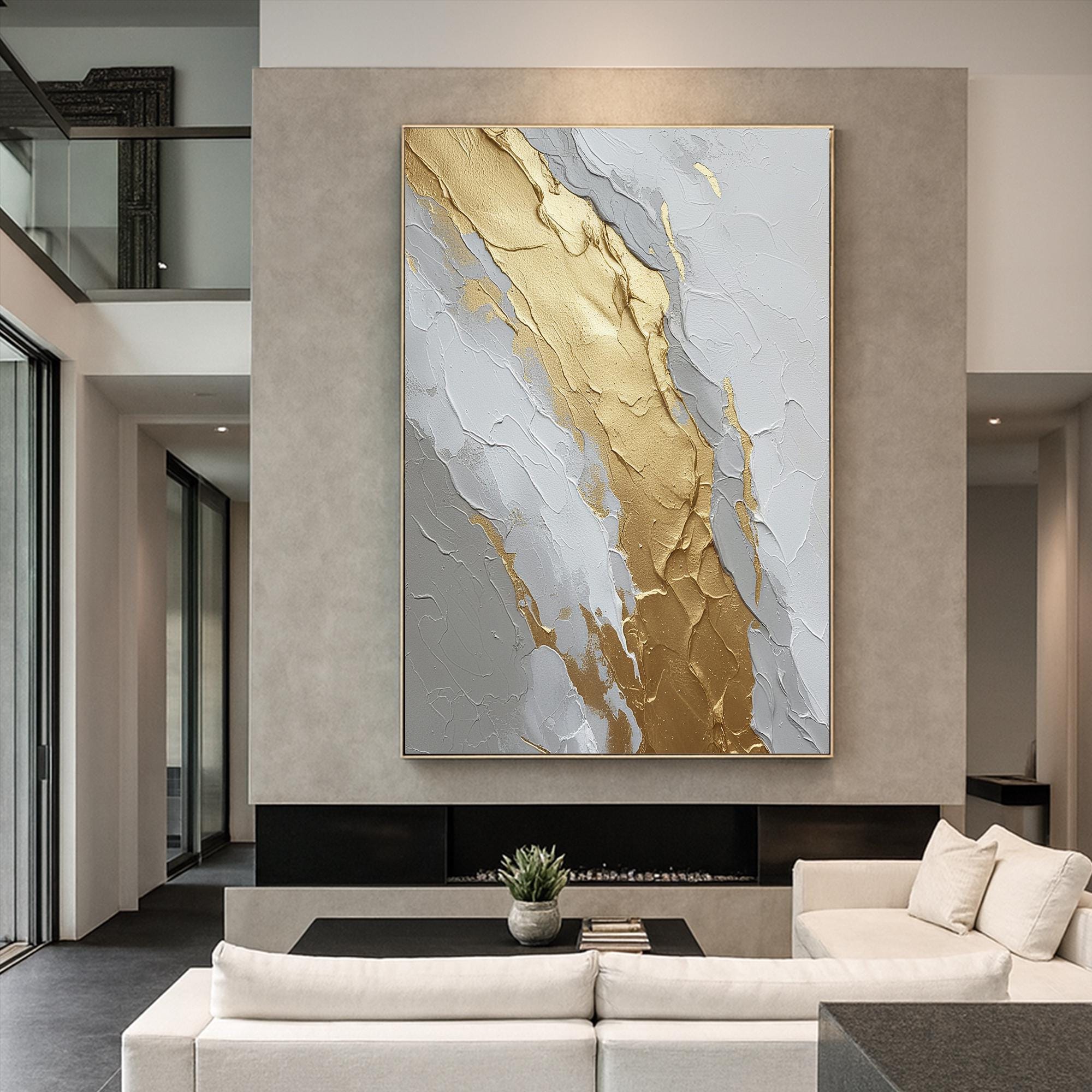 Original Hand Painted Gold and Gray Textured Abstract Art, Wabi
