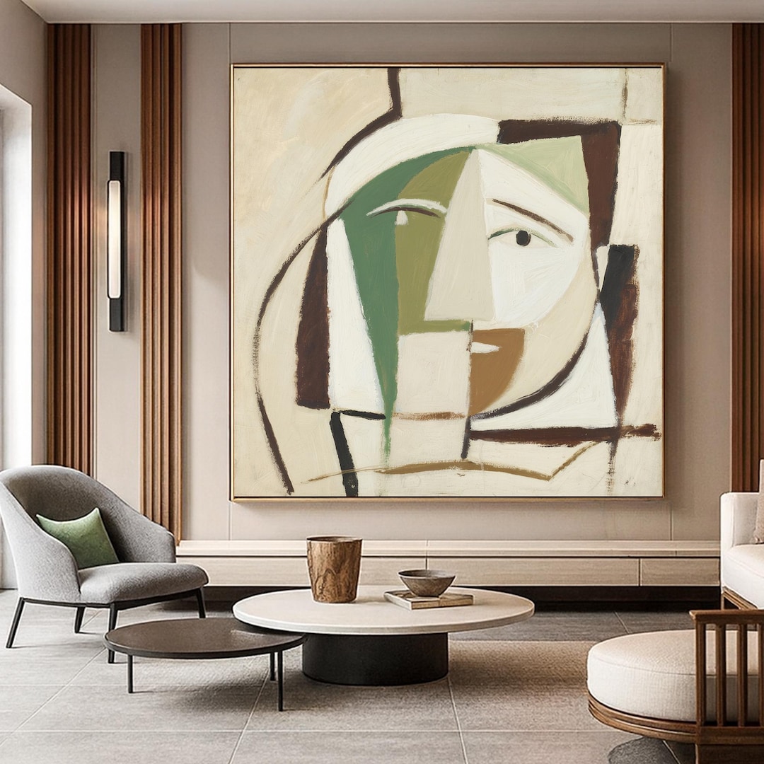 Abstract Face Oil Painting on Canvas: Minimalist Geometric Portrait - Etsy