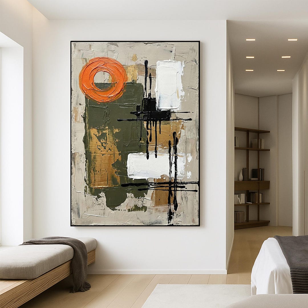 Original Modern Abstract Acrylic Oil Painting on Canvas | Bold Orange ...