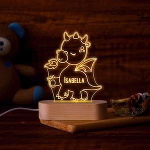 Lámpara de noche con forma de dragón volador - Regalos de bautismo - Regalo de cumpleaños - Regalo de nacimiento para bebé - Lámpara con nombre grabado - Lámpara de mesa para bebé - Regalo para niños