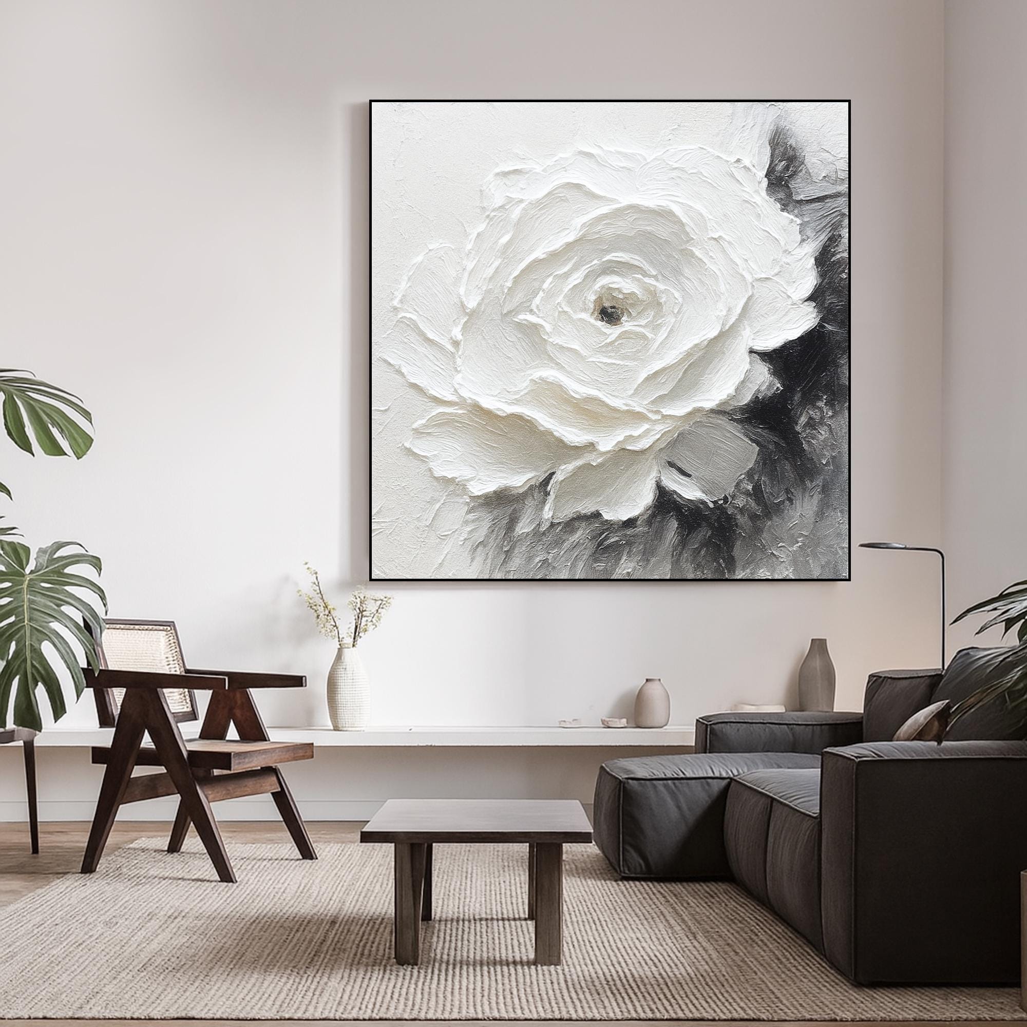 油彩複写画壁掛け 白いバラ 複写版 2021 小林幸三 『バラ(薔薇)』(縦) 油絵・油彩画 F6(6号) 絵画 洋画 花 送料