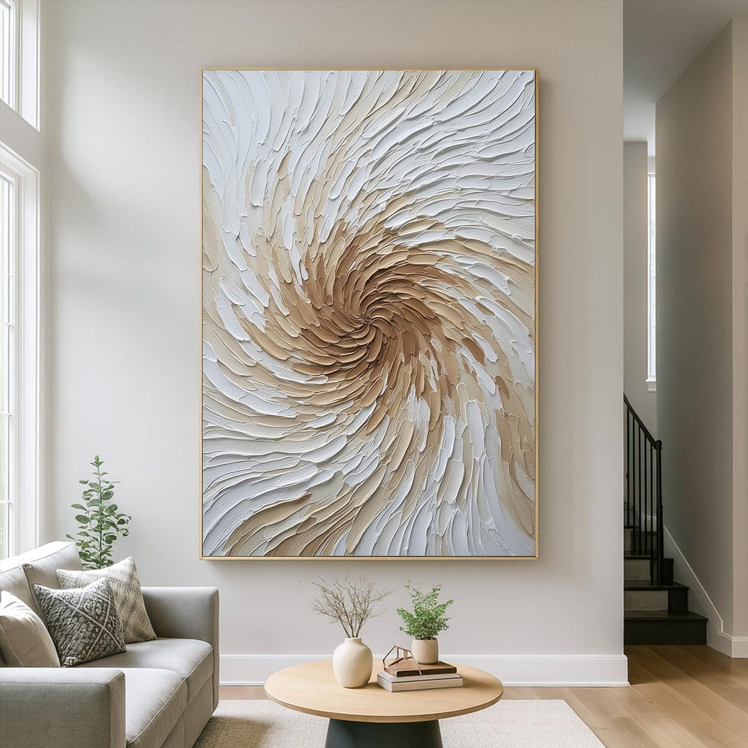 Original Beige Textured Abstract Wall Art, Wabi Sabi Neutral 3D Canvas ...