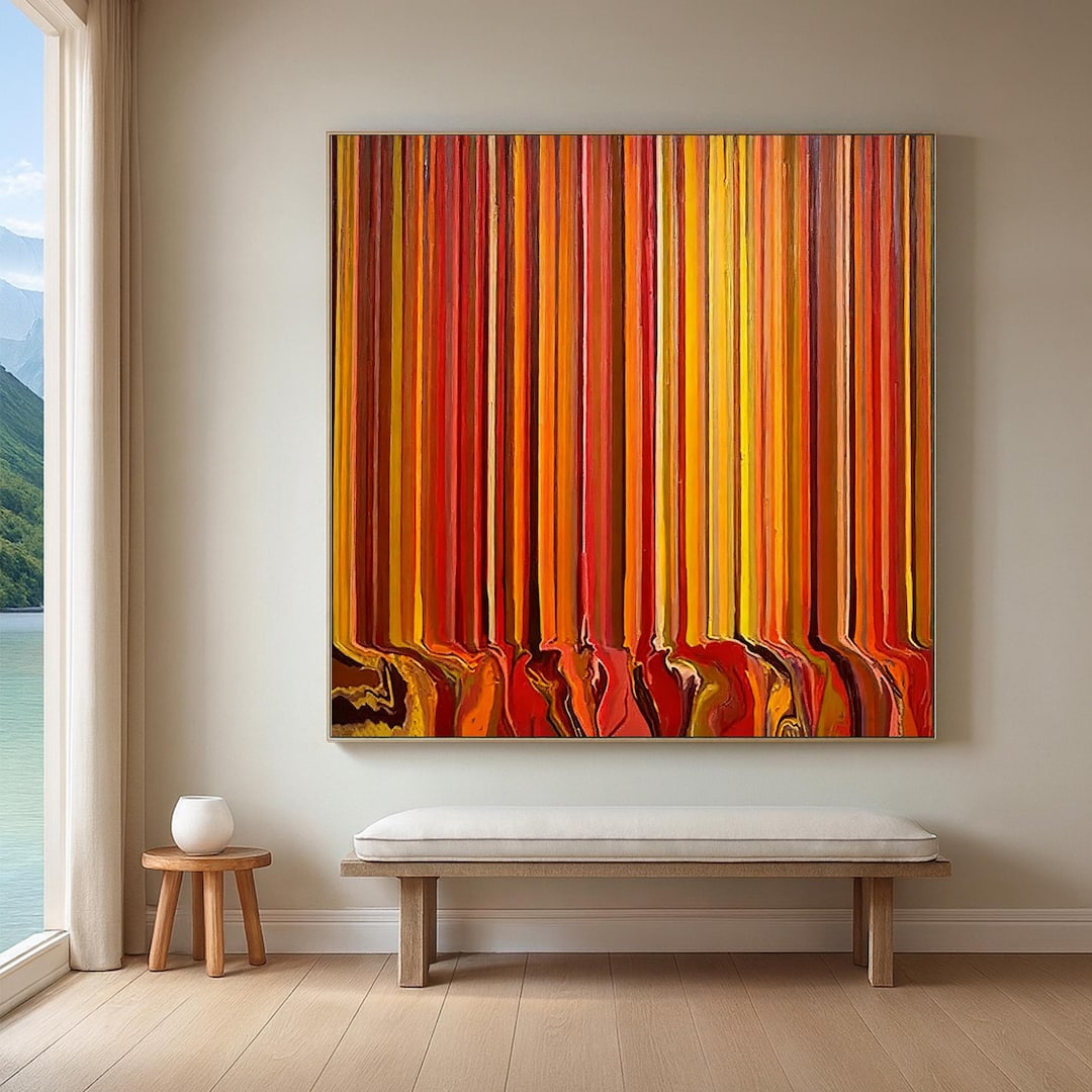Original Abstract Red Orange Yellow Oil Painting on Canvas,hand Painted ...