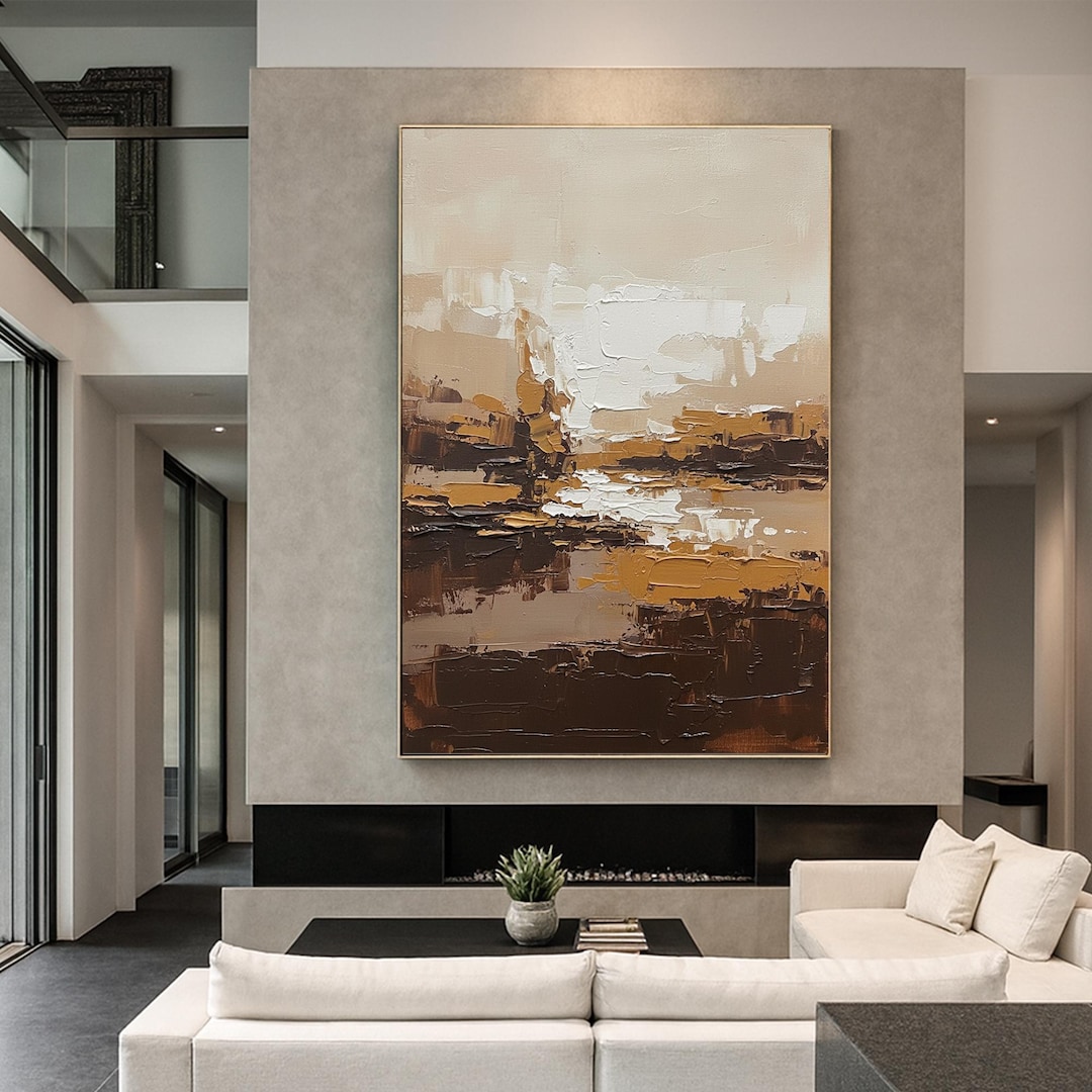 Abstract Brown Beige Oil Painting on Canvas,large Hand-painted Textured ...
