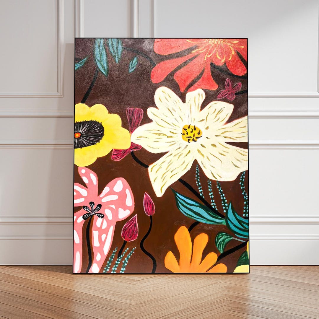 Original Floral Abstract Oil Painting on Canvas | Bold Colorful Hand ...