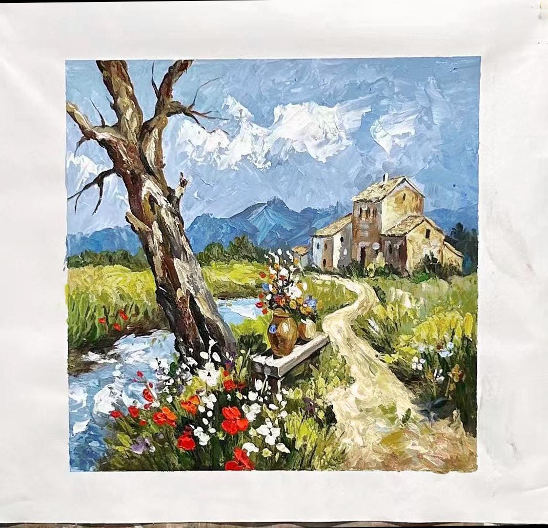 Original Hand Painted Landscape Oil Painting on Canvas， Countryside ...