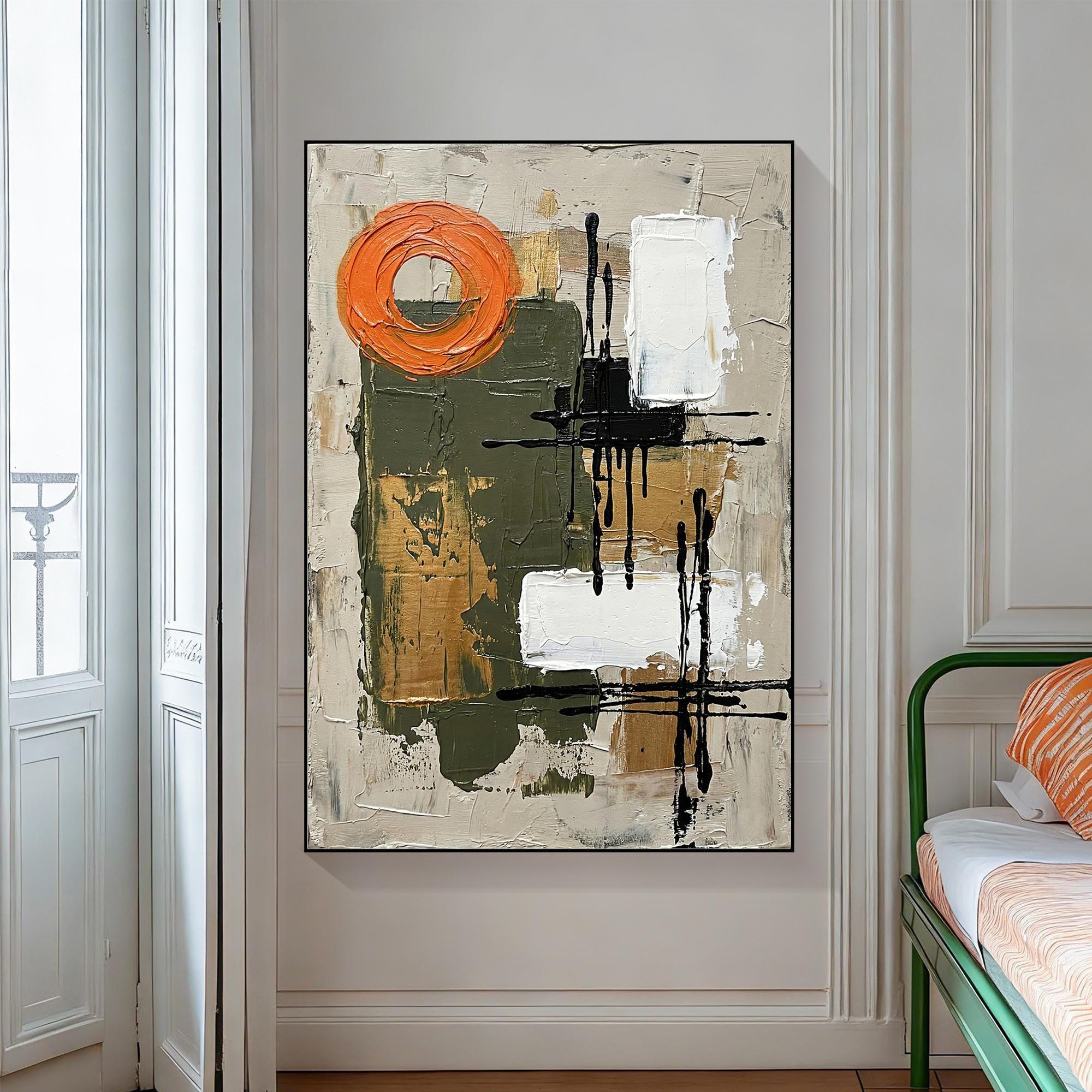 Original Modern Abstract Acrylic Oil Painting on Canvas | Bold Orange ...
