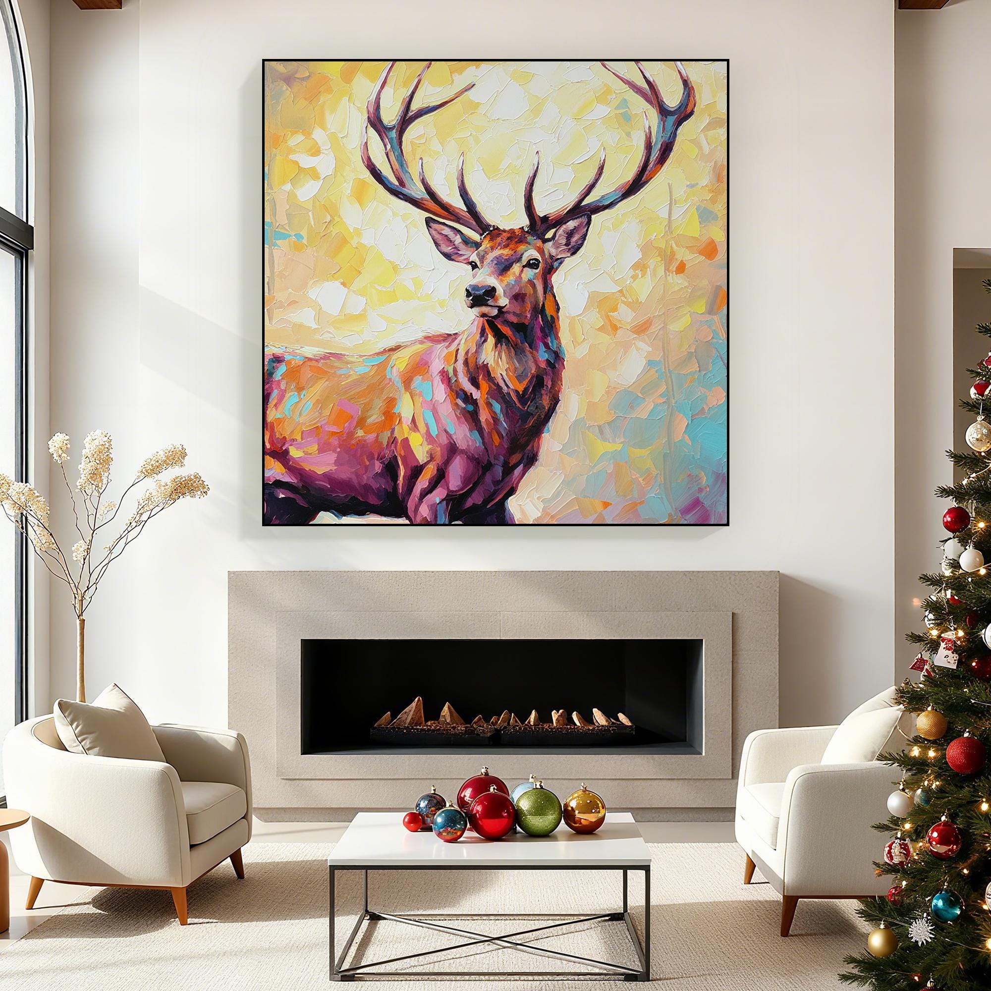 Original Hand-painted Colorful Stag Oil Painting,nature Vibrant Animal ...