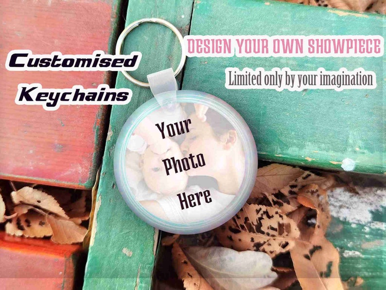 Double Sided Photo Keychain Gift for Dad Grandpa Custom Children Dog Pet Photo Keyring Photo Keychain