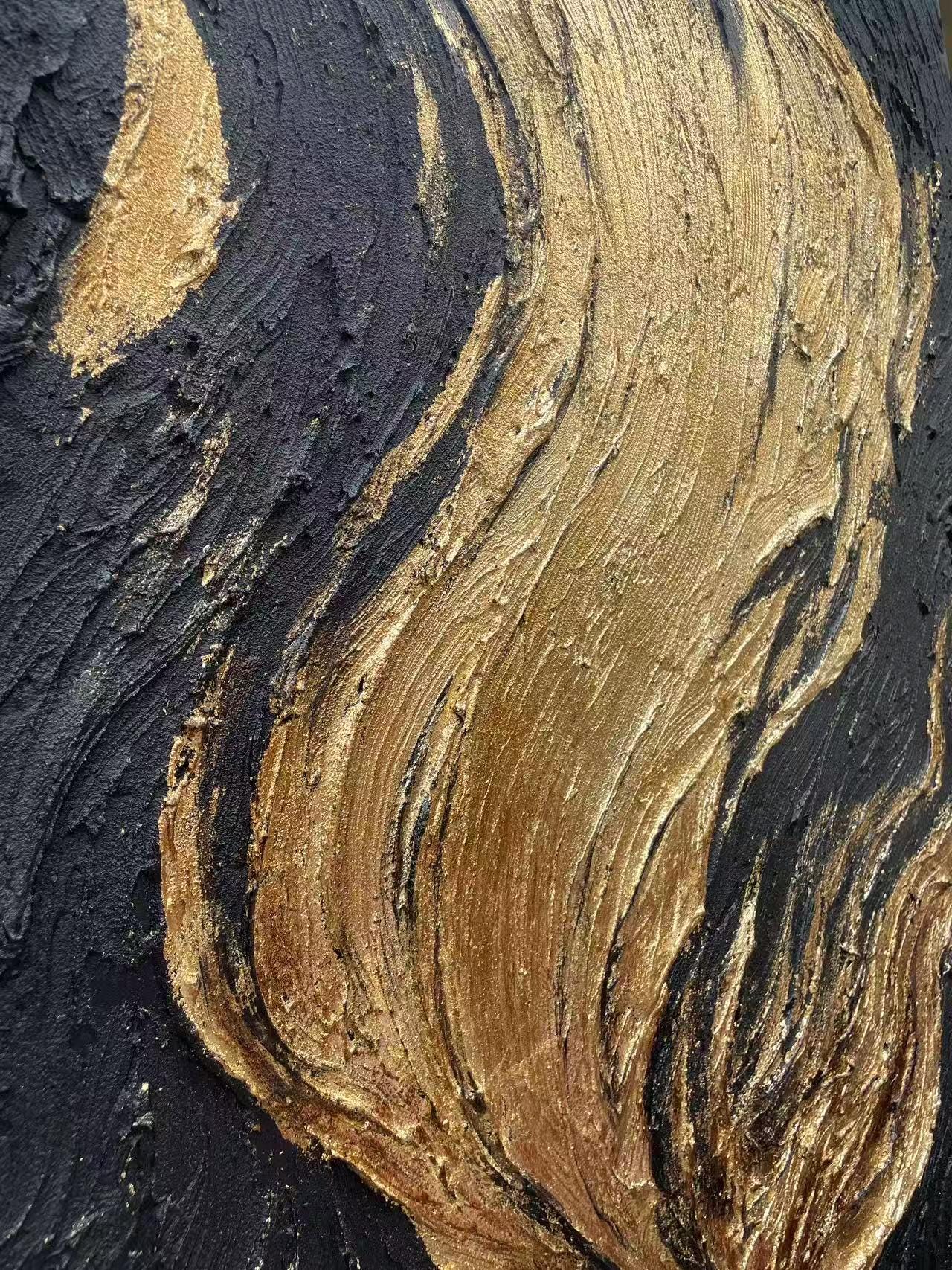 Original Handmade Black and Gold Flow Texture Oil Painting, Abstract ...