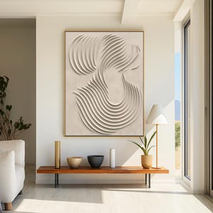 Wabi Sabi Large Textured Minimalist Wall Art,Beige Relief Painting On Canvas,Modern Japandi Abstract Artwork For Neutral Living Room Decor