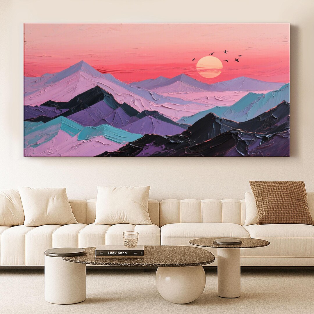 Original Impasto Textured Mountain Oil Painting Sunset Wall Art ...