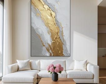 Original Hand Painted Gold and Gray Textured Abstract Art, Wabi