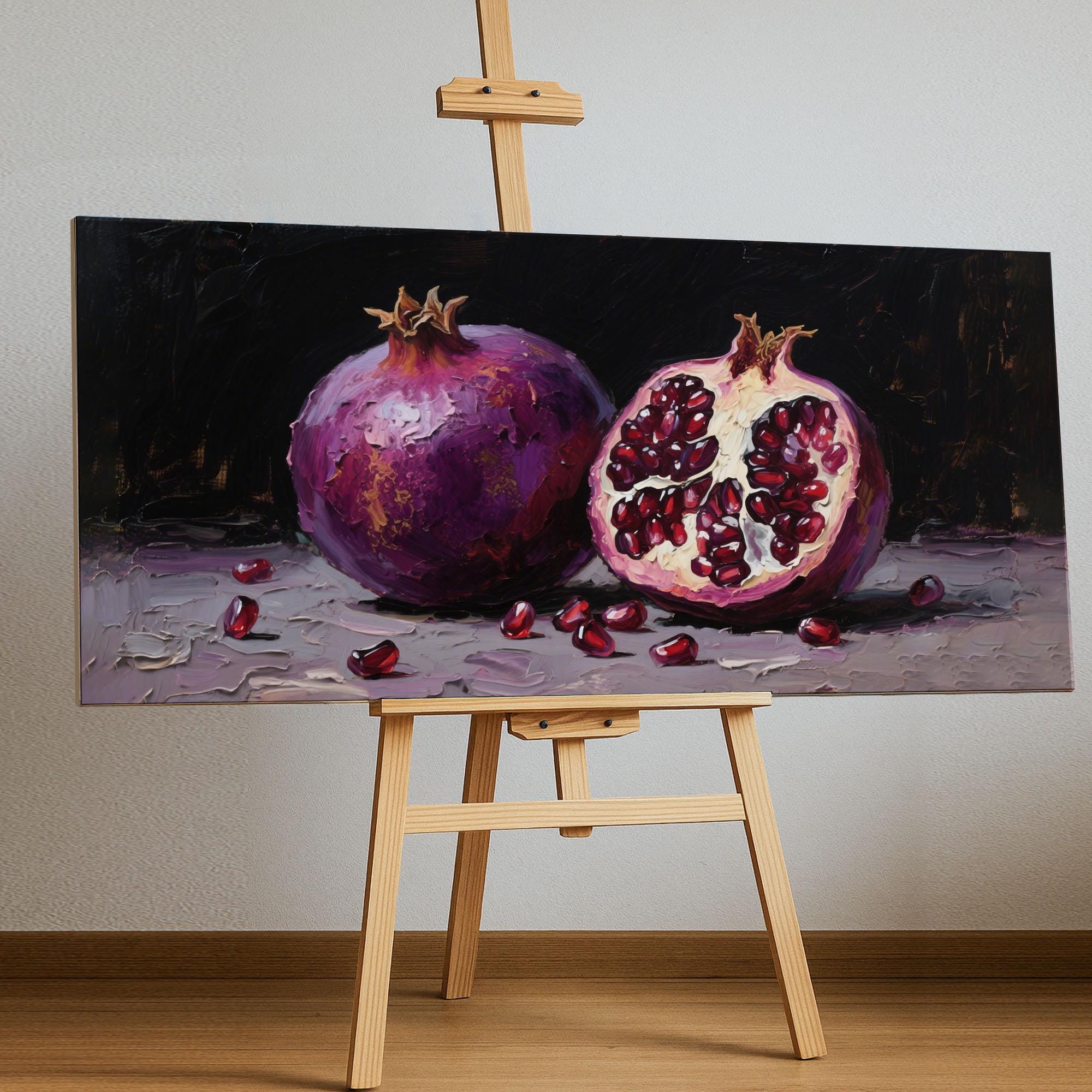 オリジナルの手描きのザクロの油絵、リアルな静物画の壁アート、豊かな