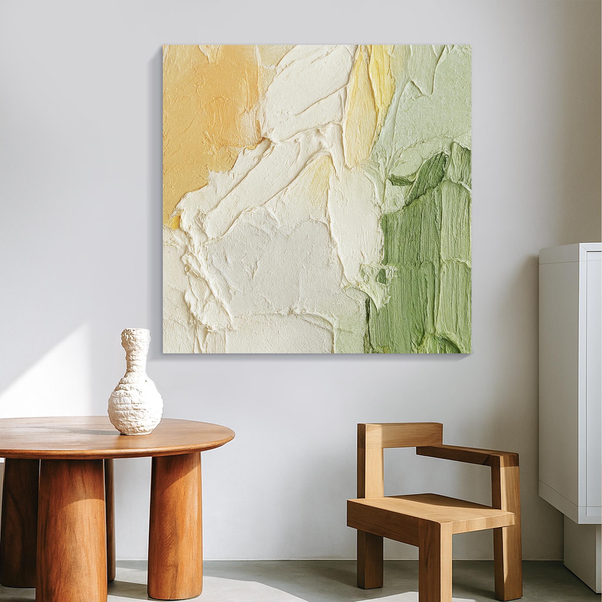 Original Textured Abstract Oil Painting on Canvas: Neutral Beige, Green ...