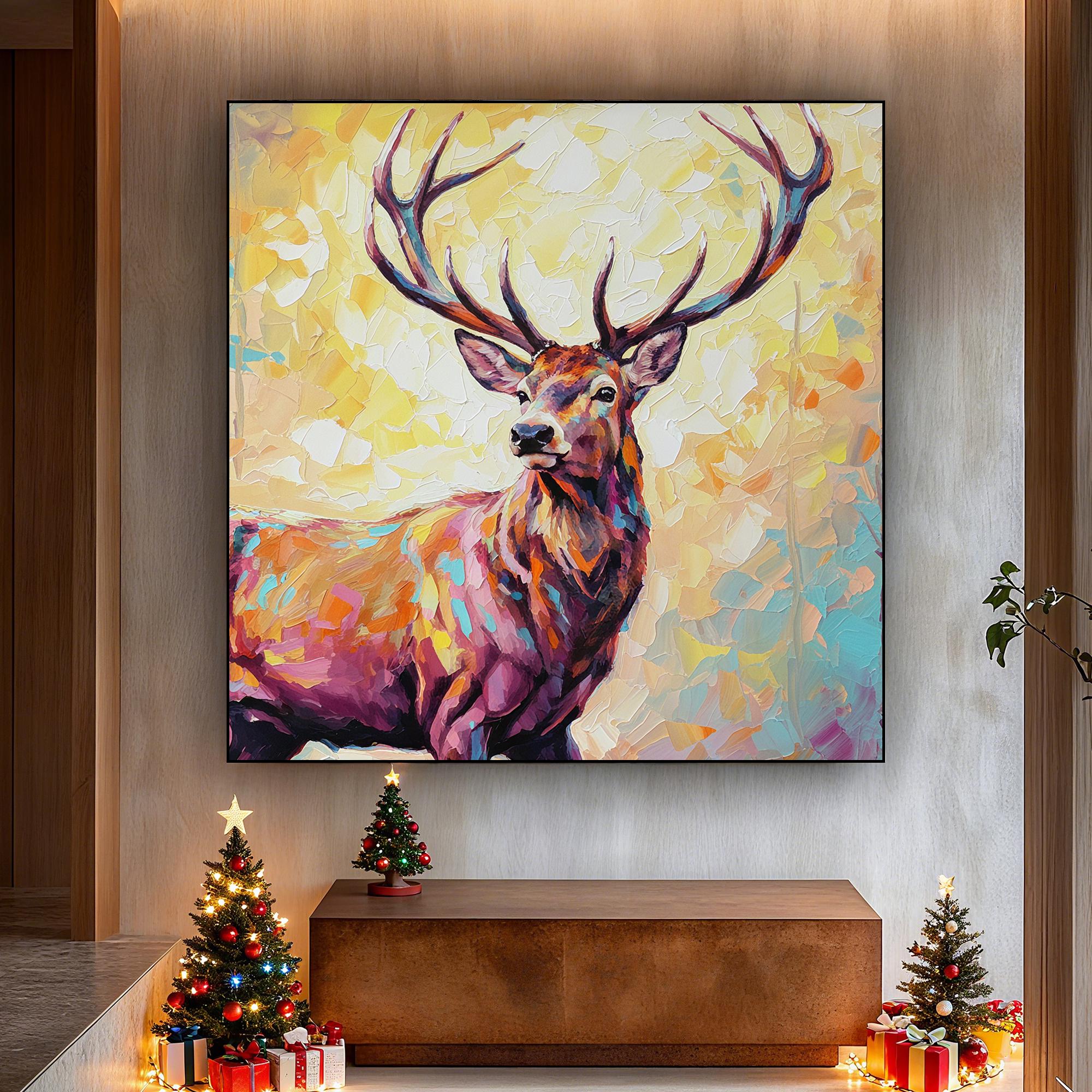 Original Hand-painted Colorful Stag Oil Painting,nature Vibrant Animal ...