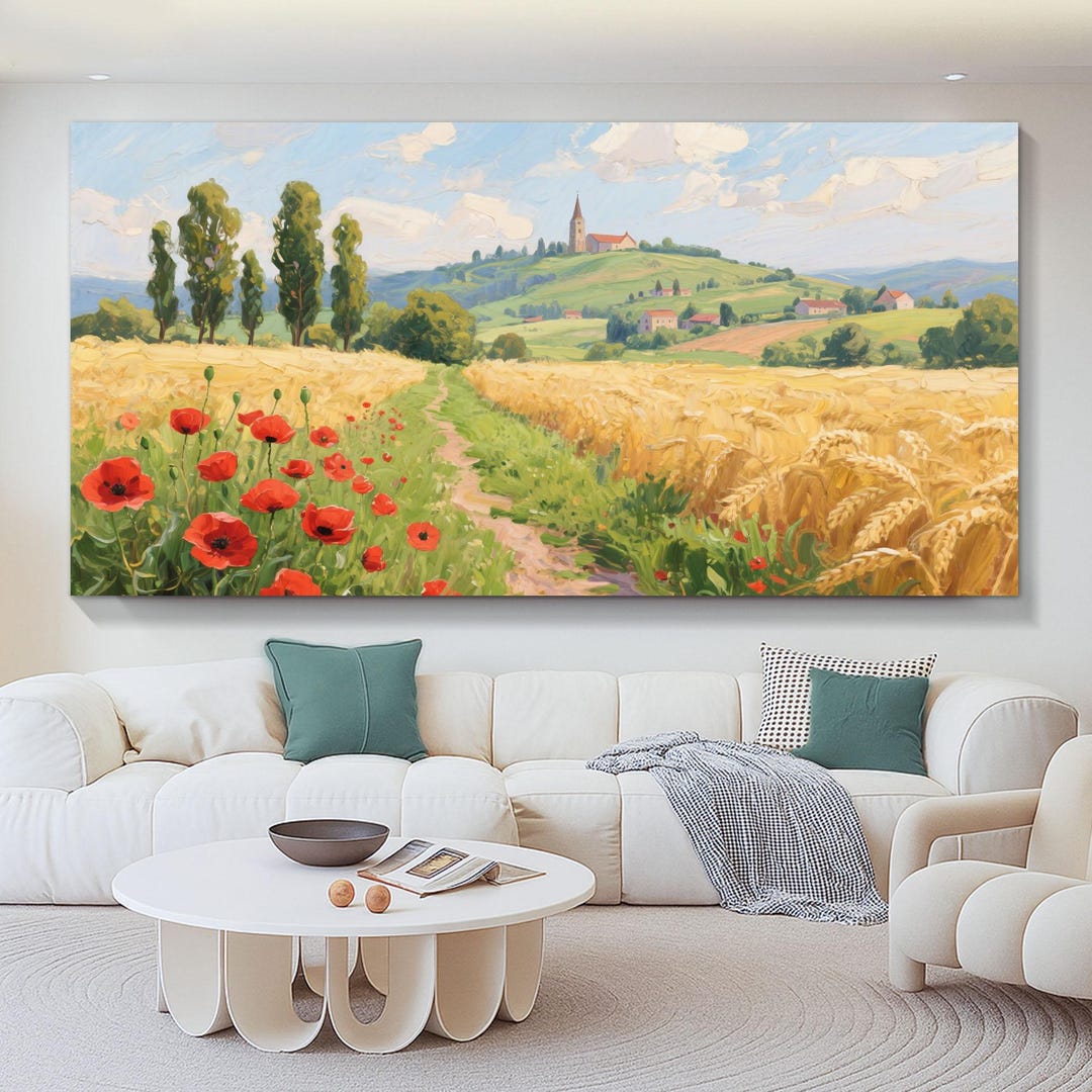 Original Poppy Field Oil Painting: Farmhouse Landscape Art on Canvas - Etsy