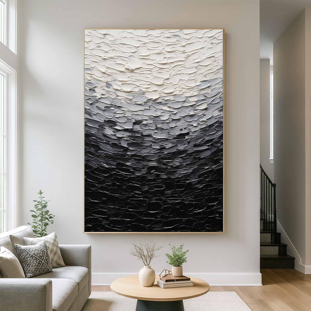 Original Black and White Impasto Textured Abstract Oil Painting – Hand ...