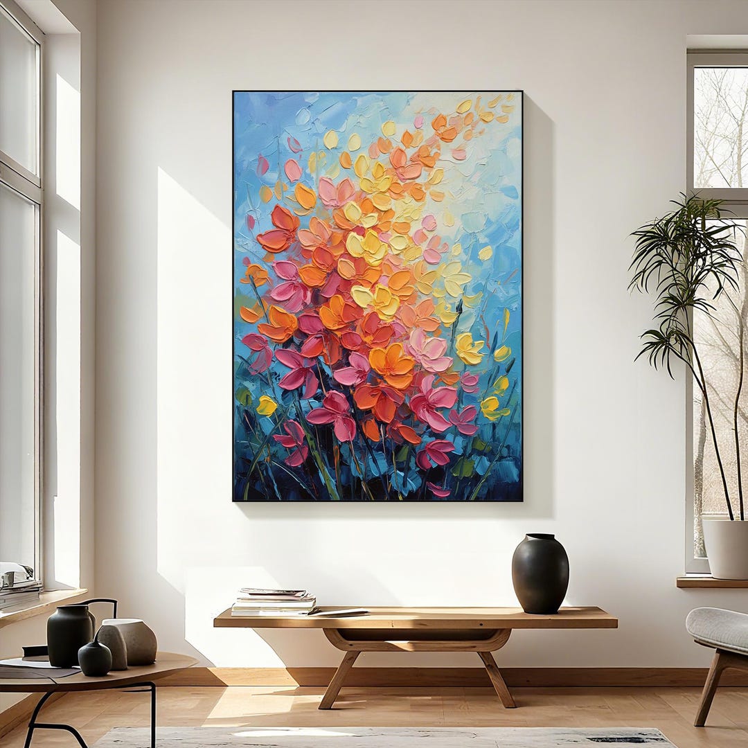 Original Floral Abstract Oil Painting on Canvas, Colorful Textured ...