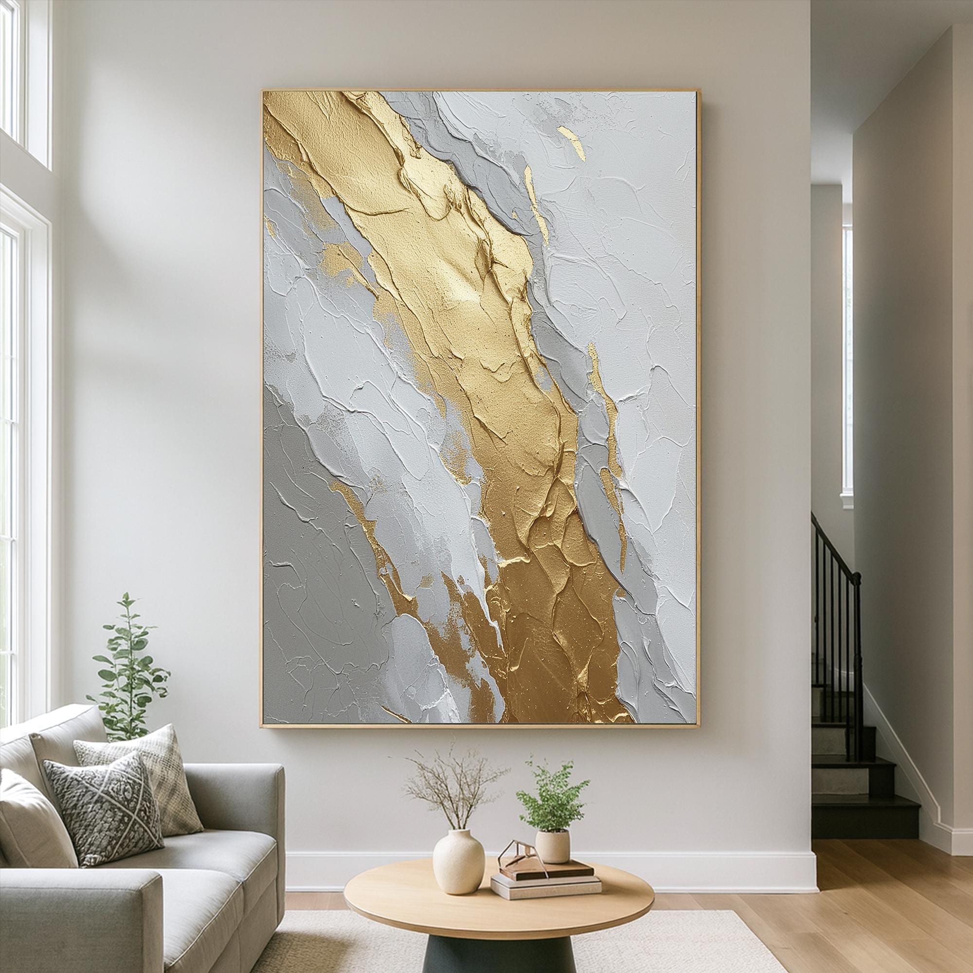 Original Hand Painted Gold and Gray Textured Abstract Art, Wabi