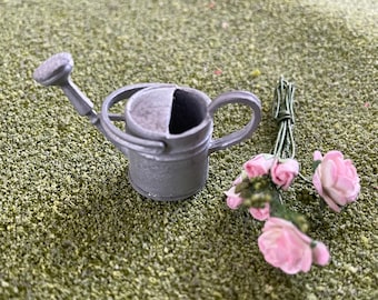 1:12 Miniature Dollhouse Watering Can & Flowers