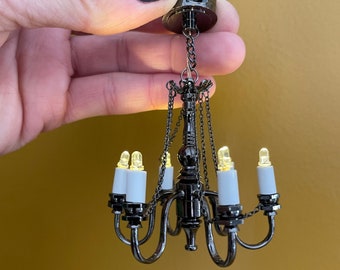 1:12 Miniature Dollhouse Battery Operated Metal Chandelier
