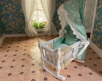 1:12 Miniature Dollhouse Baby Crib for Nursery