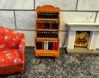 1:12 Scale Miniature Dollhouse Wood Bookshelf and Removable Drawer