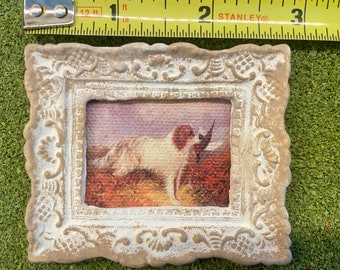 Miniature Hunting Bird Dog Framed Dollhouse Picture