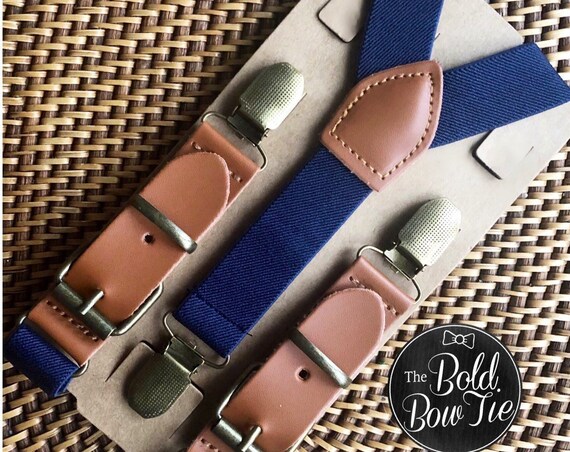Leather Suspenders, Navy Suspenders, Buckle Suspenders, Ring Bearer Outfit, Wedding Suspenders, Groomsmen Suspenders, Mens Suspenders