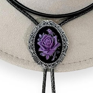 Rose bolo tie - Western Gifts for Her Bolo Tie - Halloween Indian Leather Western Wedding Necktie Mens Necklace Bola with Cabochon Rodeo