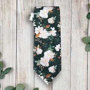 Emerald Floral Tie, Mens Ties & Pocket Square Gift for Men, Bow Tie Groomsman Gift, Groomsmen Bowtie for Rustic Wedding, Necktie Bowtie