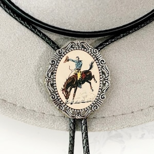 Vintage cowboy bolo stropdas - cadeaus voor hem Herenketting accessoires rodeo stropdas Indiase leren cowboystropdas - bola stropdas Bronco paarden bruidsjonkers