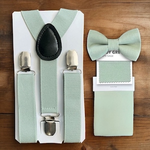 Sage Bow Tie & Suspenders, Easter Bow Tie, Wedding, Sage Green Bow Tie, Ring Bearer Outfit, Bow Ties for Men, Boys, Groomsmen Tie Wedding