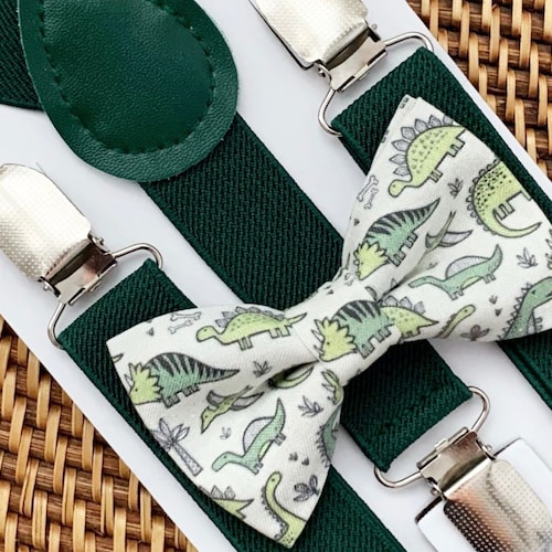 Dinosaur Bow Tie & Vegan Brown Suspenders First Birthday Etsy