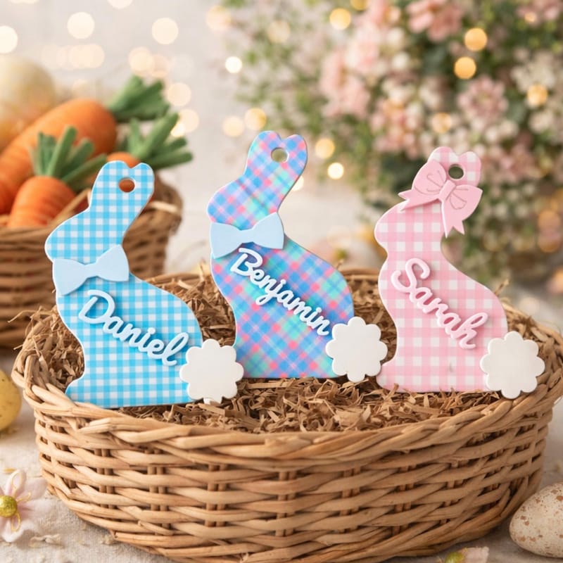 🐰Set of 3 Personalized Easter Basket Tag, Acrylic Bunny Name Tag, Easter Tags