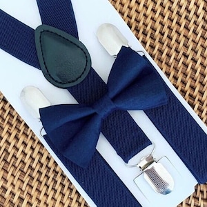 Navy Blue Bow tie and Suspender Set, Navy Ring bearer or Page Boy Outfit, Groomsmen, Cake Smash, 1st Birthday, Family Photos, Wedding