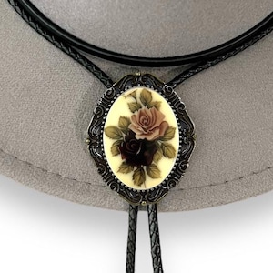 Rose bolo tie - Western Gifts for Her Bolo Tie - Indian Leather Western Wedding Necktie Cowboy Mens Necklace Bola with Cabochon Rodeo
