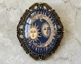 Broszka w kształcie nieba, wiktoriański dodatek do klapy w kształcie galaktyki słońca i księżyca