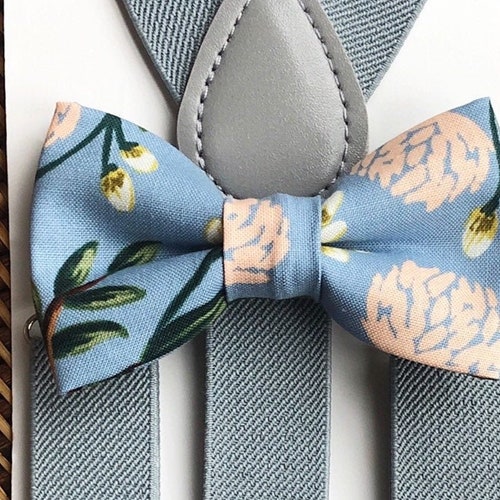 Dusty Blue Bow Tie & Gray Suspenders Dusty Beach Wedding - Etsy