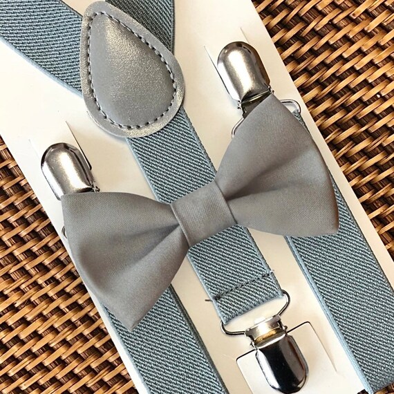 Gray Bow Tie, Grey Bow Tie, Gray Toddler Bow Tie, Gray Ring Bearer Set, Grey Bow Tie & Grey Suspender Set, Ring Bearer Outfit, Mens Bow Ties