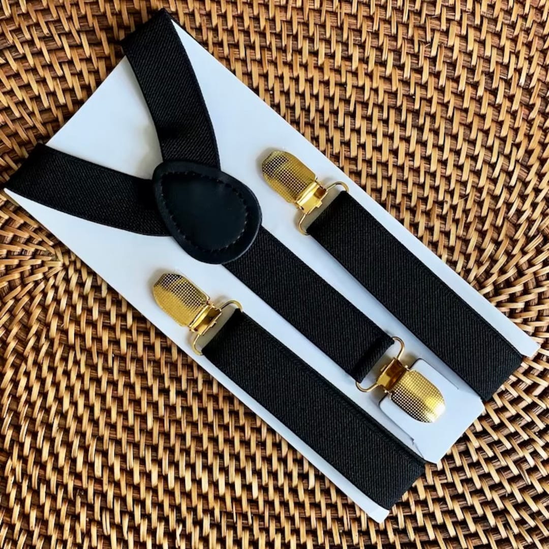 Black Moire Suspenders w Gold Hardware