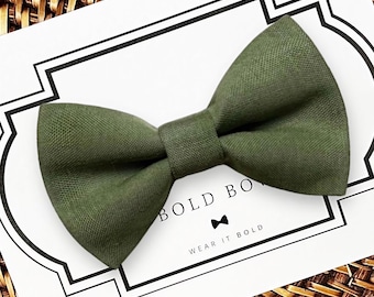 Olive Green Dog Bow Tie, Pet Bowtie for Wedding Collar Accessory