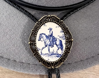 Bolo Tie with Cowboy Horse: Vintage Western Style - Leather Cord