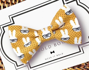 Bunny Rabbit Dog Bow Tie, Yellow Bow Tie for Dogs, Cats, Pets, Bowtie, Nerd Bow Ties, Dog Lover Gift, Dog Accessories, Dog Gift