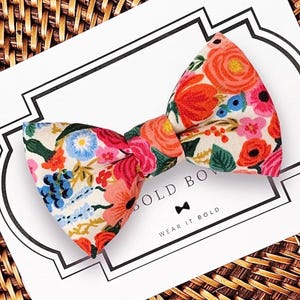 Floral Dog Bow Tie for Gift, Wedding or Photos, Dog Bowtie Attaches to Collar, Dog Accessories for Dog Gifts, Dog Wedding Clothes Present