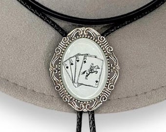 Deck of Cards Bolo Tie for Men and Women, Western Bolo Tie, Cowboy Mens Bolo Tie for Casino Night or New Years Eve